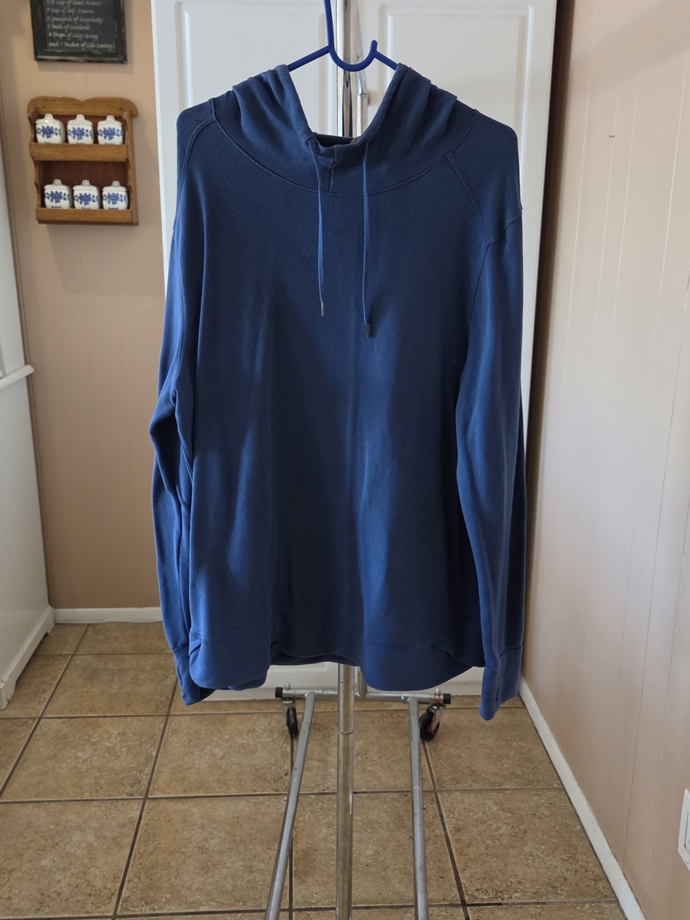 Navy Blue Hooded Pullover Sweatshirt